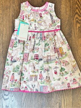 Monsoon toddler girls London print pleat sleeve dress Sz 18 months